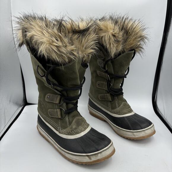 Sorel Joan of Arctic Boots Womens Size 8.5‎ Waterproof Winter Snow Leather Green - Picture 1 of 10